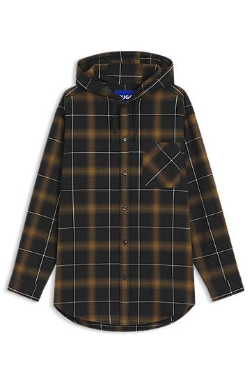 Риза BOSS Oversized-Fit Hooded Checked Overshirt Кафяво | 50545262
