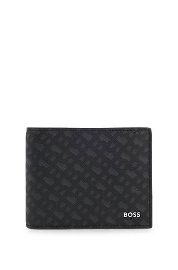 Портфейл BOSS Monogram bi-fold wallet with foil-embossed logo Черно | 50552855, 0