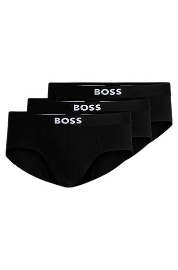 Бельо и чорапи BOSS Three-pack stretch-cotton briefs with logo waistbands Черно | 50546561