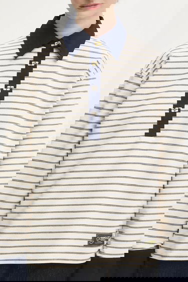 Поло тениска GANNI Striped Single Piquet Jersey Polo Shirt Бежово | T4215, 3