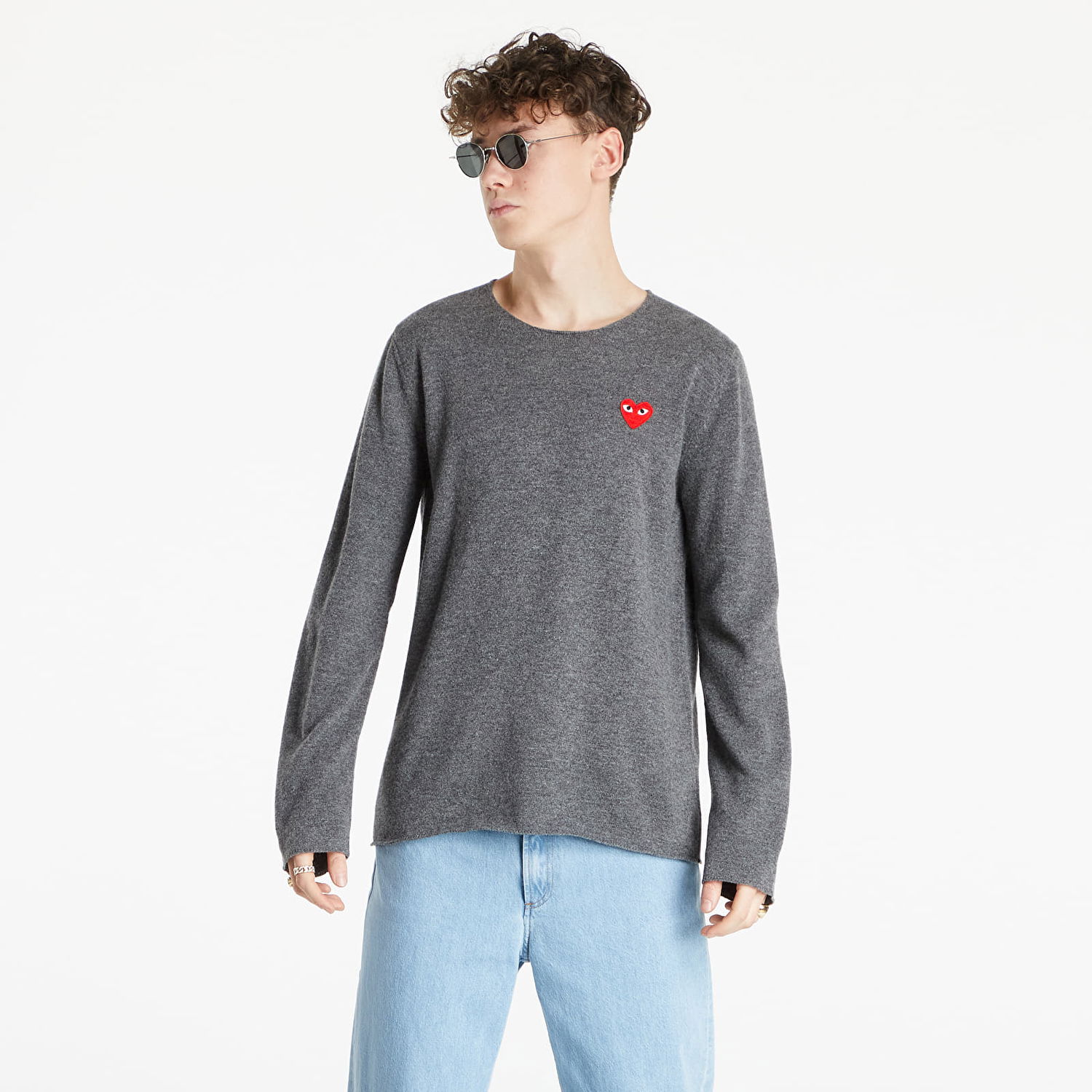 Пуловер Comme des Garçons PLAY Red Heart Crewneck Jumper Сиво | AZN068 Mid Grey, 1
