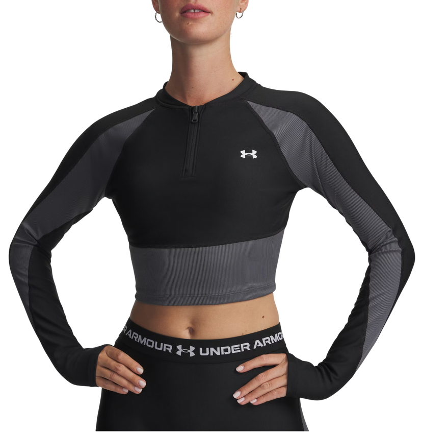 Съкратен топ Under Armour Long Sleeve Crop Top HG Rib 1/4 Zip Черно | 6003981-004