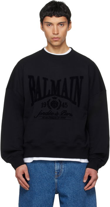 Суитчър Balmain Printed 1945 Crest Cotton Sweatshirt Черно | GH1JS191GF46, 0