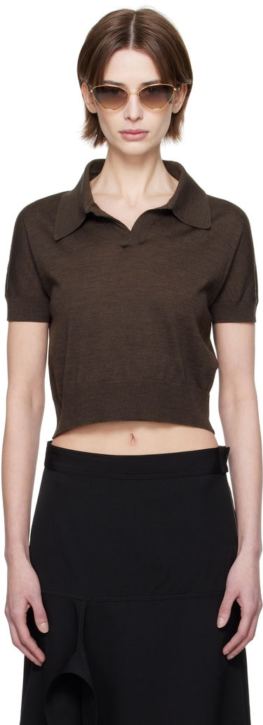 Поло тениска Khaite Khaite Morgane Cropped Knit Polo Кафяво | 9747511, 0