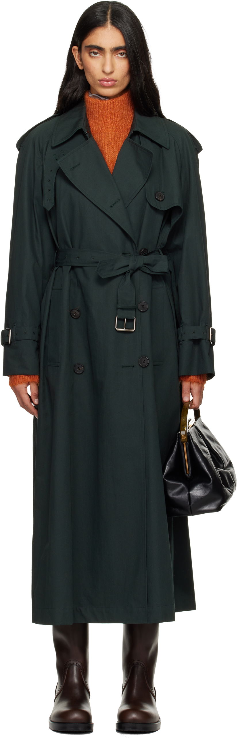 Тренчкот Dries Van Noten Dries Van Noten Double-Breasted Trench Coat Зелено | 252-010250-2291