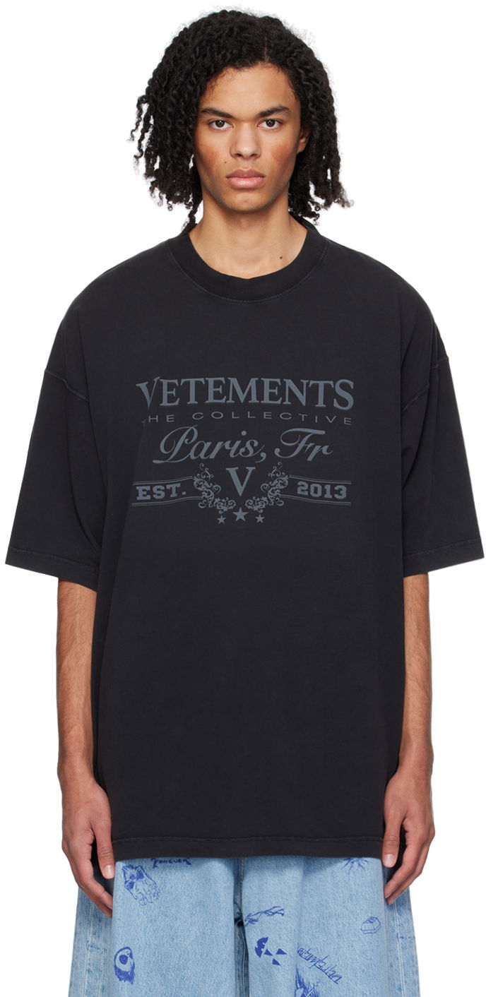 Тениска VETEMENTS Paris T-Shirt Черно | UE64TR450B