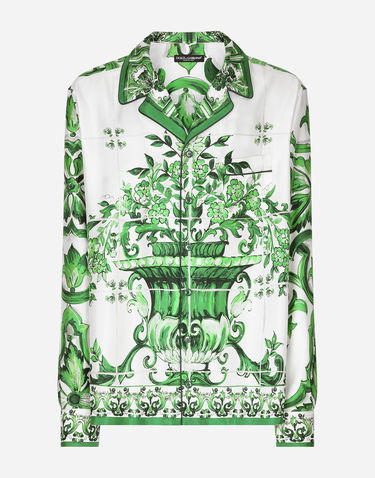 Риза Dolce & Gabbana Majolica Print Silk Twill Shirt Бяло | G5IF1THI1SVHV3TN, 0