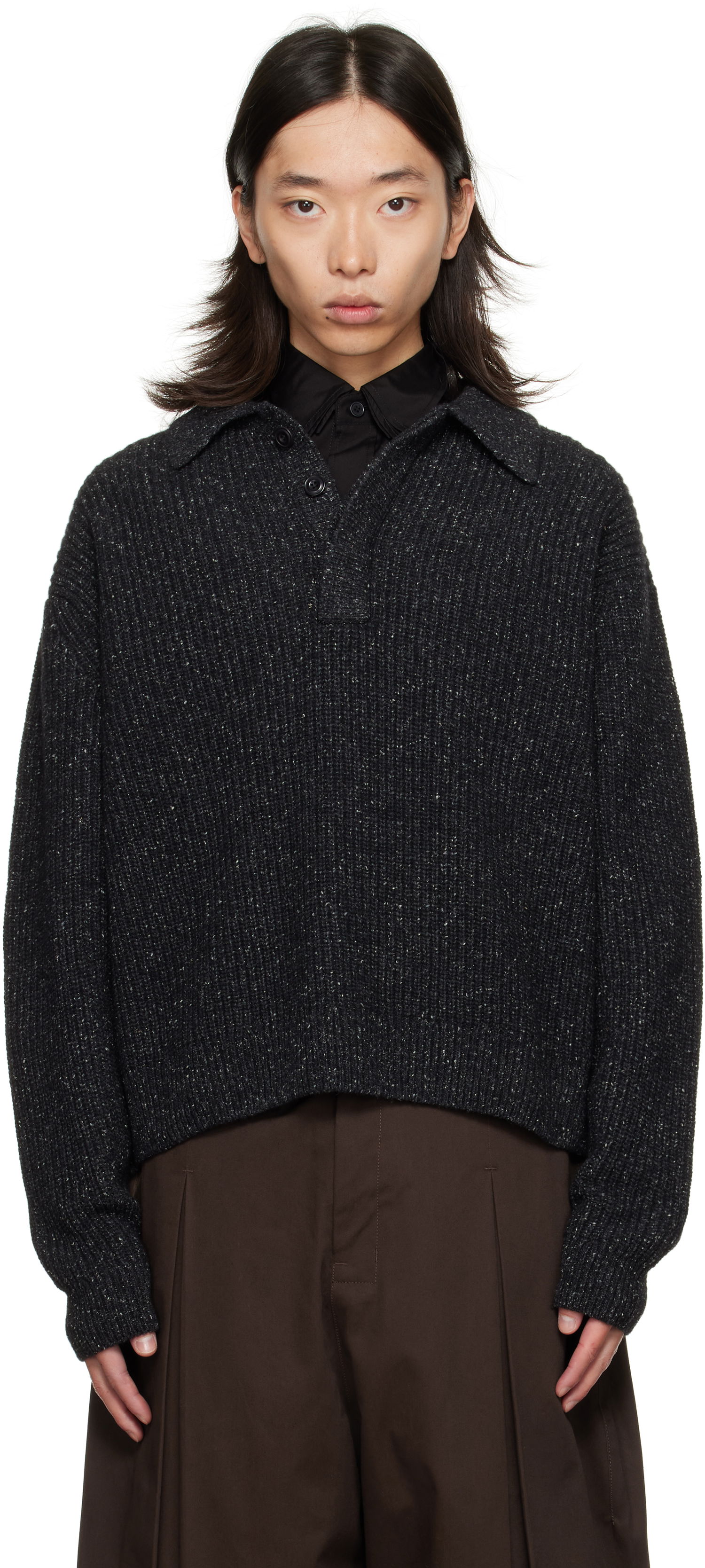 Пуловер sage NATION SAGE NATION Knit Polo Sweater Черно | S098 POLO WOOL SPECKLED CHARCO, 0