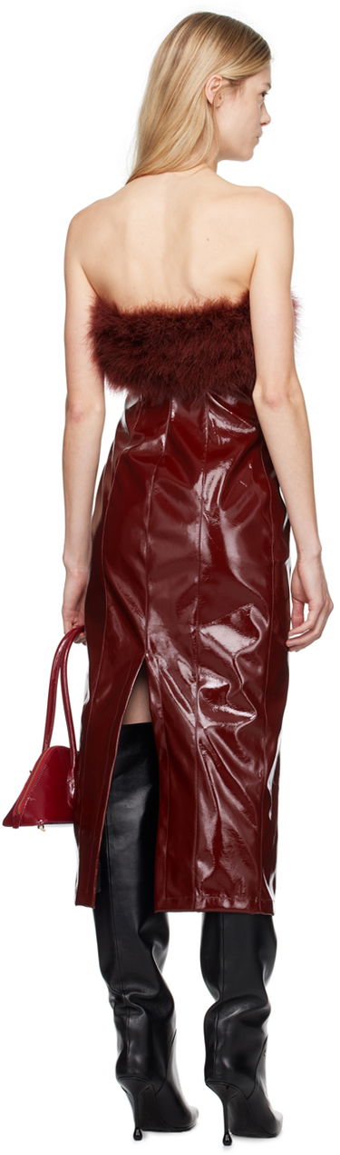 Pокля Blumarine Feather Trim Faux-Leather Midi Dress Бургунди | A422A481A, 2