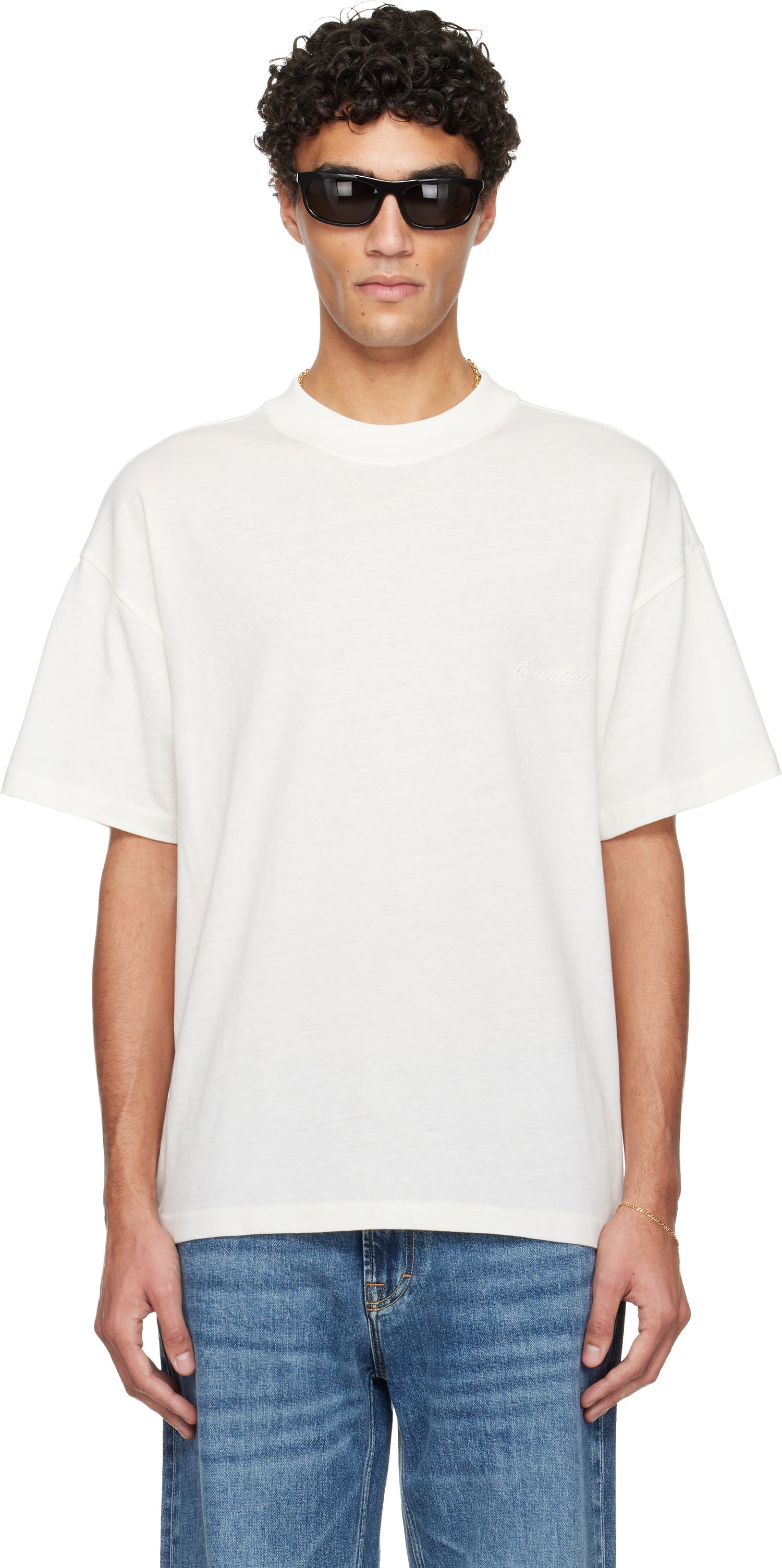 Тениска Fear of God ESSENTIALS Holiday Embroidered Essential T-shirt Бяло | 125HO254282F, 0