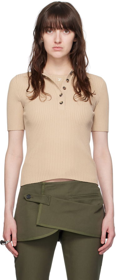 Поло тениска Courrèges Courrèges Ribbed Knit Polo Shirt Бежово | VESMPO029FI0001, 0