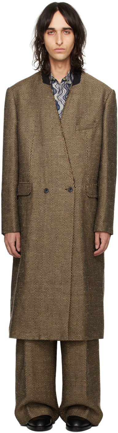 Палта Dries Van Noten Herringbone Double-Breasted Coat Кафяво | 241-020208-8368