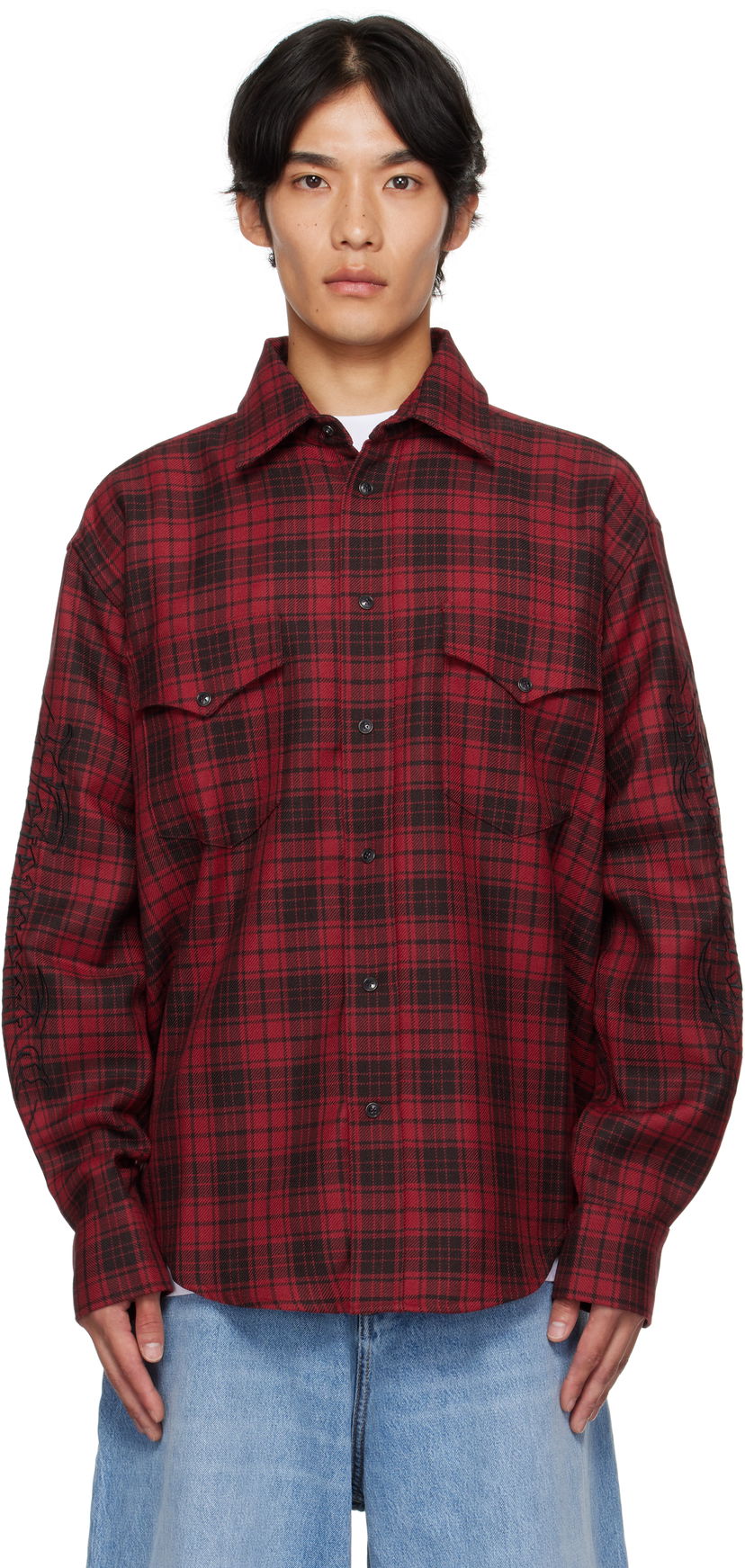 Риза VETEMENTS Vetements Plaid Embroidered Shirt Червено | UH76SH900BR