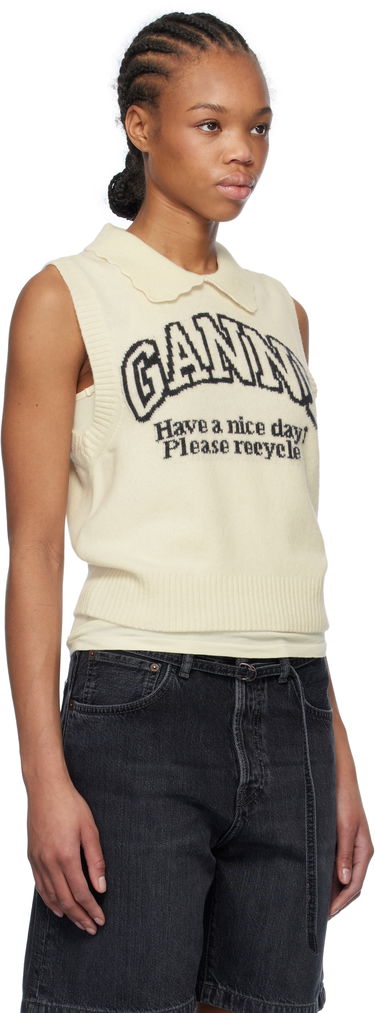 Жилетка GANNI Graphic Wool Mix Collar Vest Бяло | K2463, 1