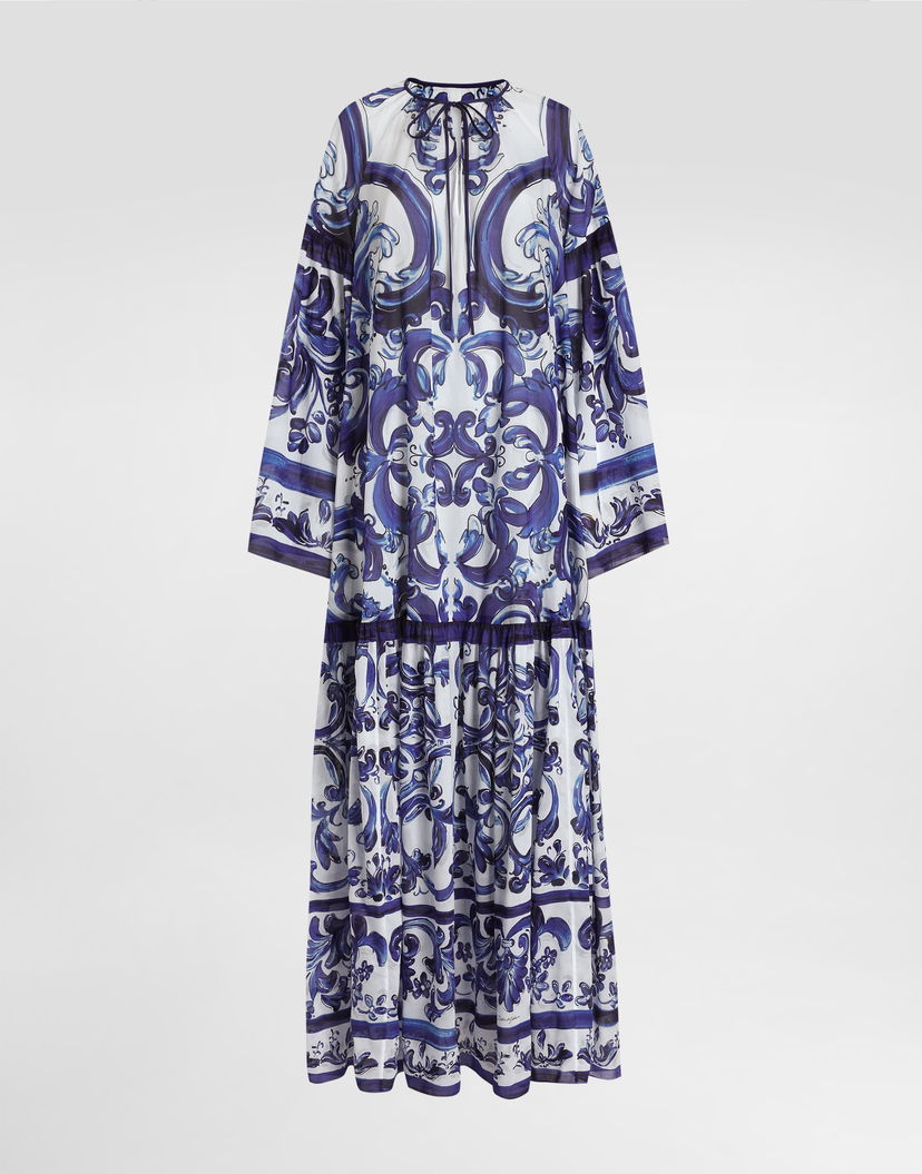 Pокля Dolce & Gabbana Dolce & Gabbana Majolica-Print Cotton Dress Синьо | I6KH5WFI5NFHB5DQ
