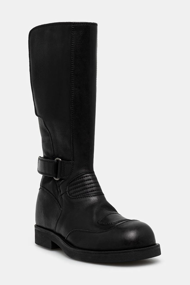 MM6 Maison Margiela Tall Leather Boots with Buckle and Flat Heel