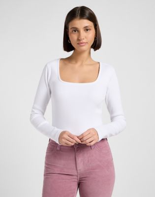 Тениски и потници Lee Slim Long Sleeve Square Neck Top Бяло | 112370952, 1
