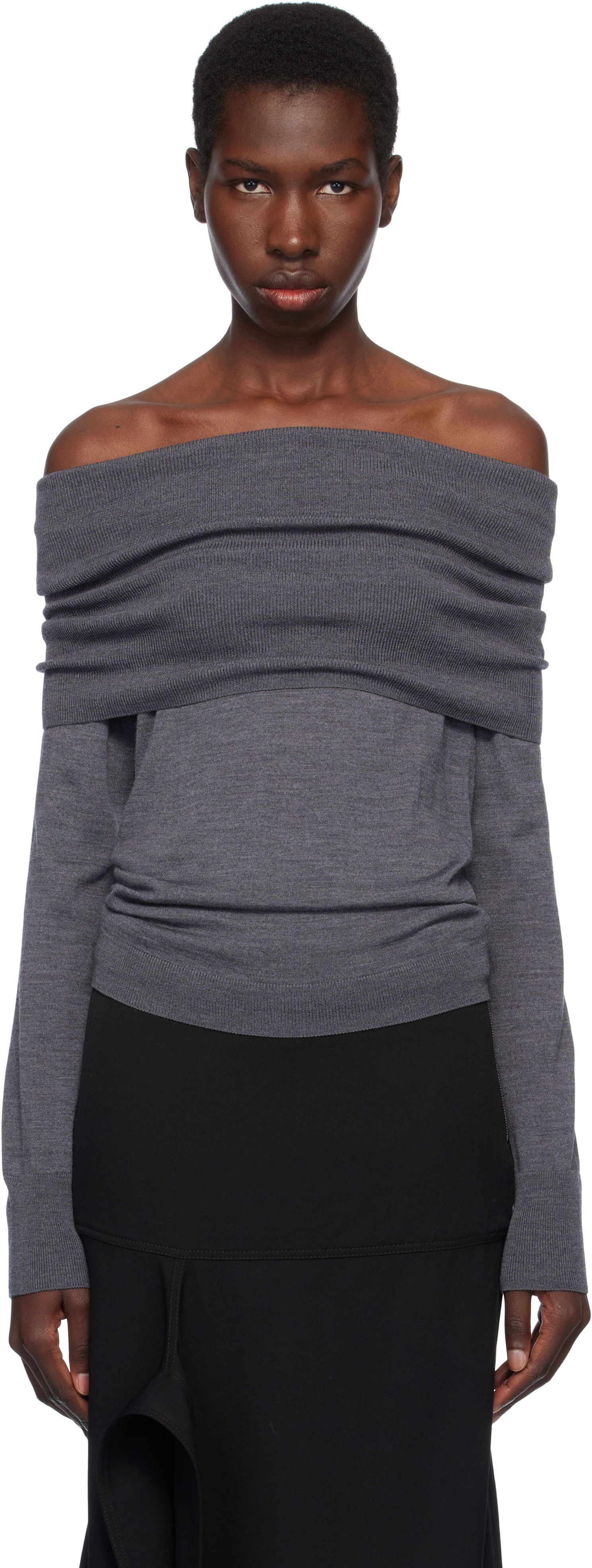 Пуловер Stella McCartney Stella McCartney Off-The-Shoulder Light Wool Sweater Сиво | 6K10403S2598, 0