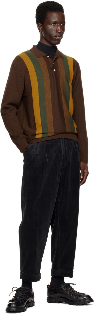 Пуловер BEAMS BEAMS PLUS Knit Striped Polo Shirt Кафяво | 38120027156, 3