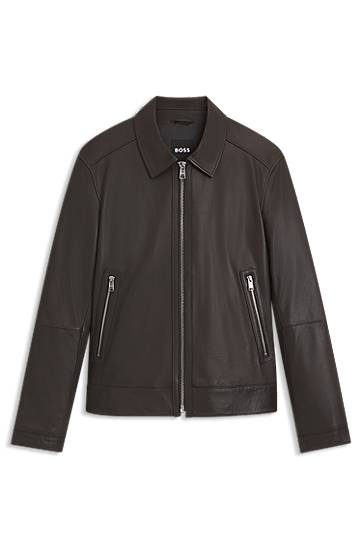 Яке BOSS Regular-Fit Leather Jacket with Zip Closure Кафяво | 50543214, 0