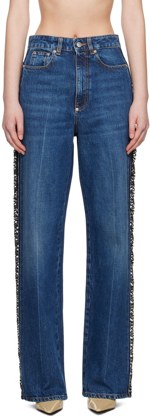 Дънки Stella McCartney Stella McCartney Lace High-Rise Straight Leg Jeans Синьо | 6D03053SPH85, 0