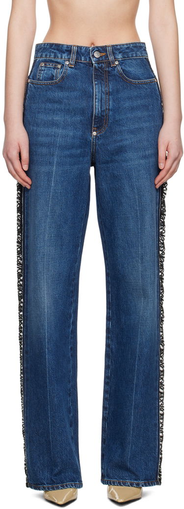 Дънки Stella McCartney Stella McCartney Lace High-Rise Straight Leg Jeans Синьо | 6D03053SPH85, 0