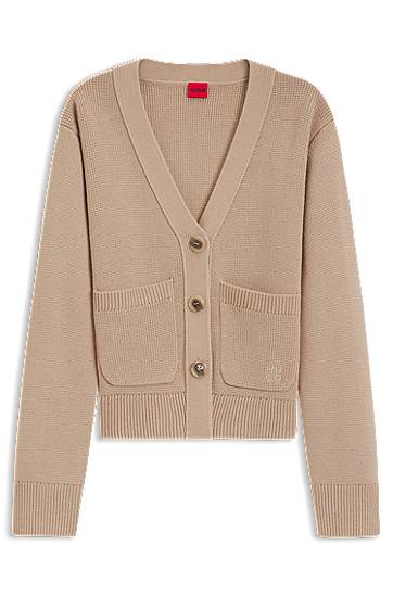 Пуловер BOSS Embroidered Logo Wool-Blend Cardigan Бежово | 50545141, 0