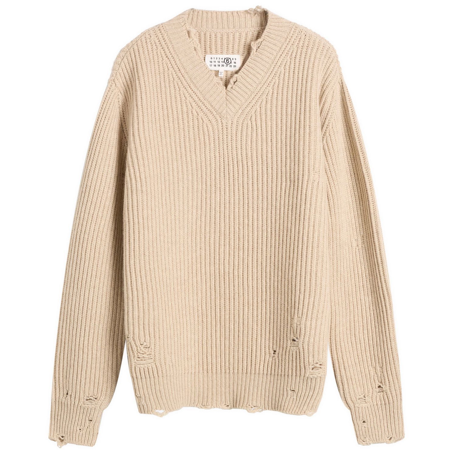 Пуловер Maison Margiela MM6 Maison Margiela Distressed Knit Sweater, Size Large Бежово | S52HN0011-M13138-806M, 1