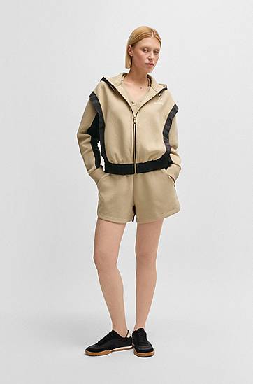 Суитчър BOSS BOSS Active Zip-Up Hoodie with Color-Blocking Бежово | 50541327, 1