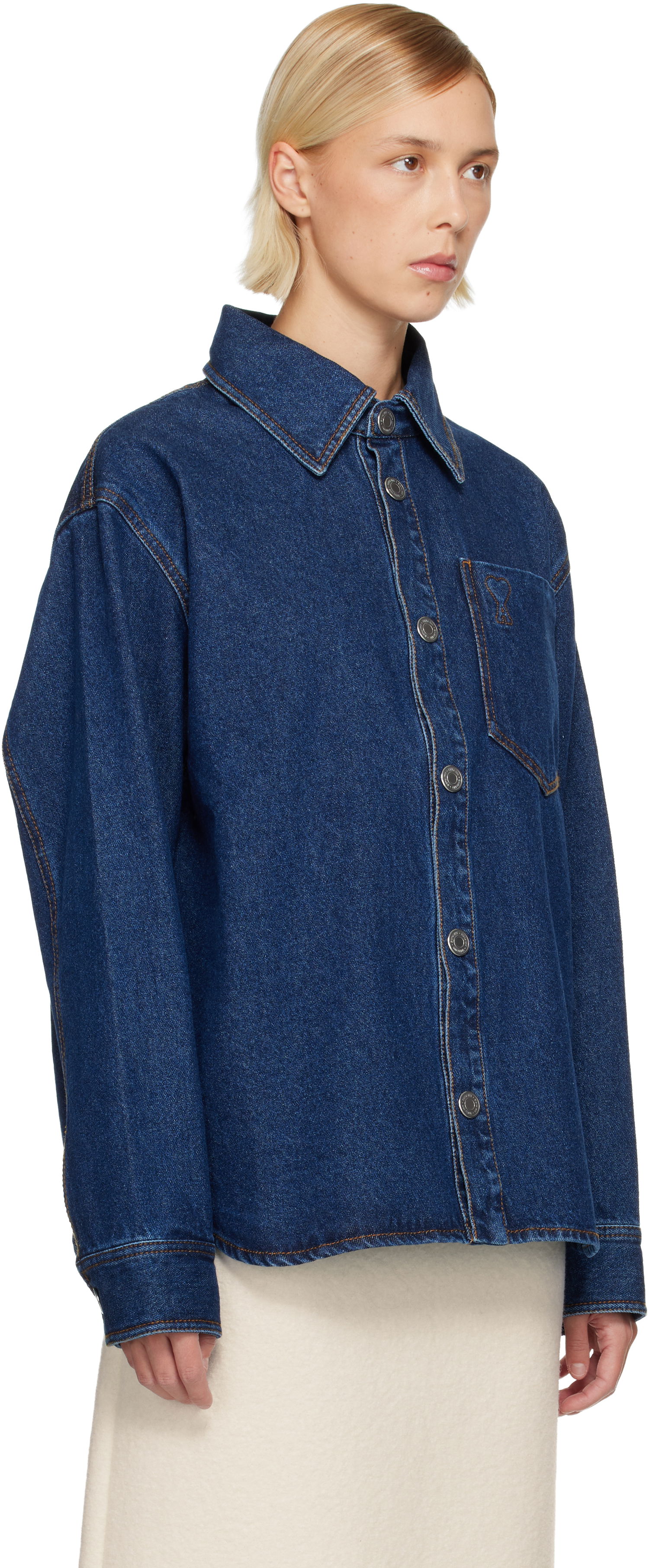Риза AMI Cotton Ami de Coeur Denim Overshirt Синьо | H25UJK788.DE0104, 1