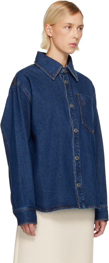 Риза AMI Cotton Ami de Coeur Denim Overshirt Синьо | H25UJK788.DE0104, 1