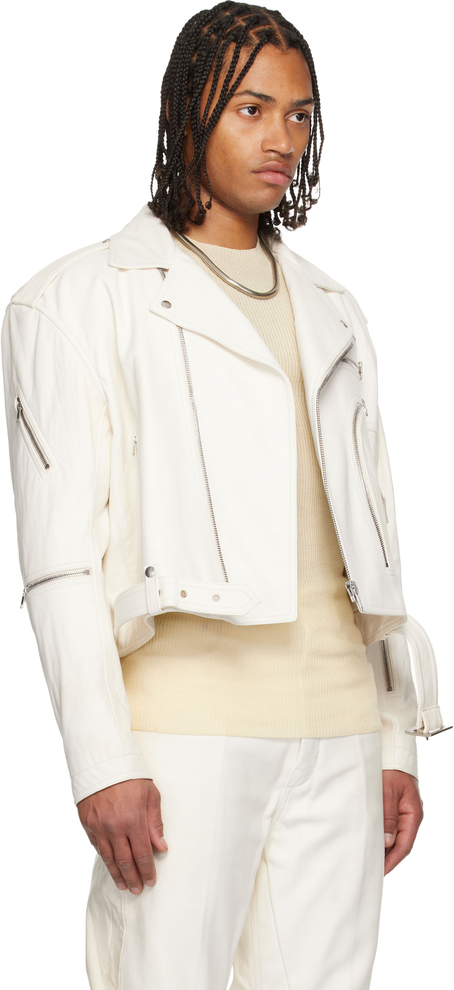 Яке Rick Owens Concordians Cropped Jumbo Bauhaus Stooges Leather Jacket Бяло | RU02E1770 LBH, 1