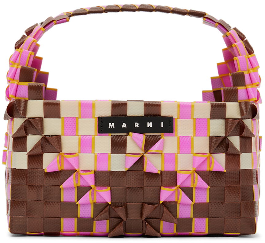 Голяма пазарска чанта Marni Marni Kids Woven Rainbow Tote Розово | M00815-M00IW, 0