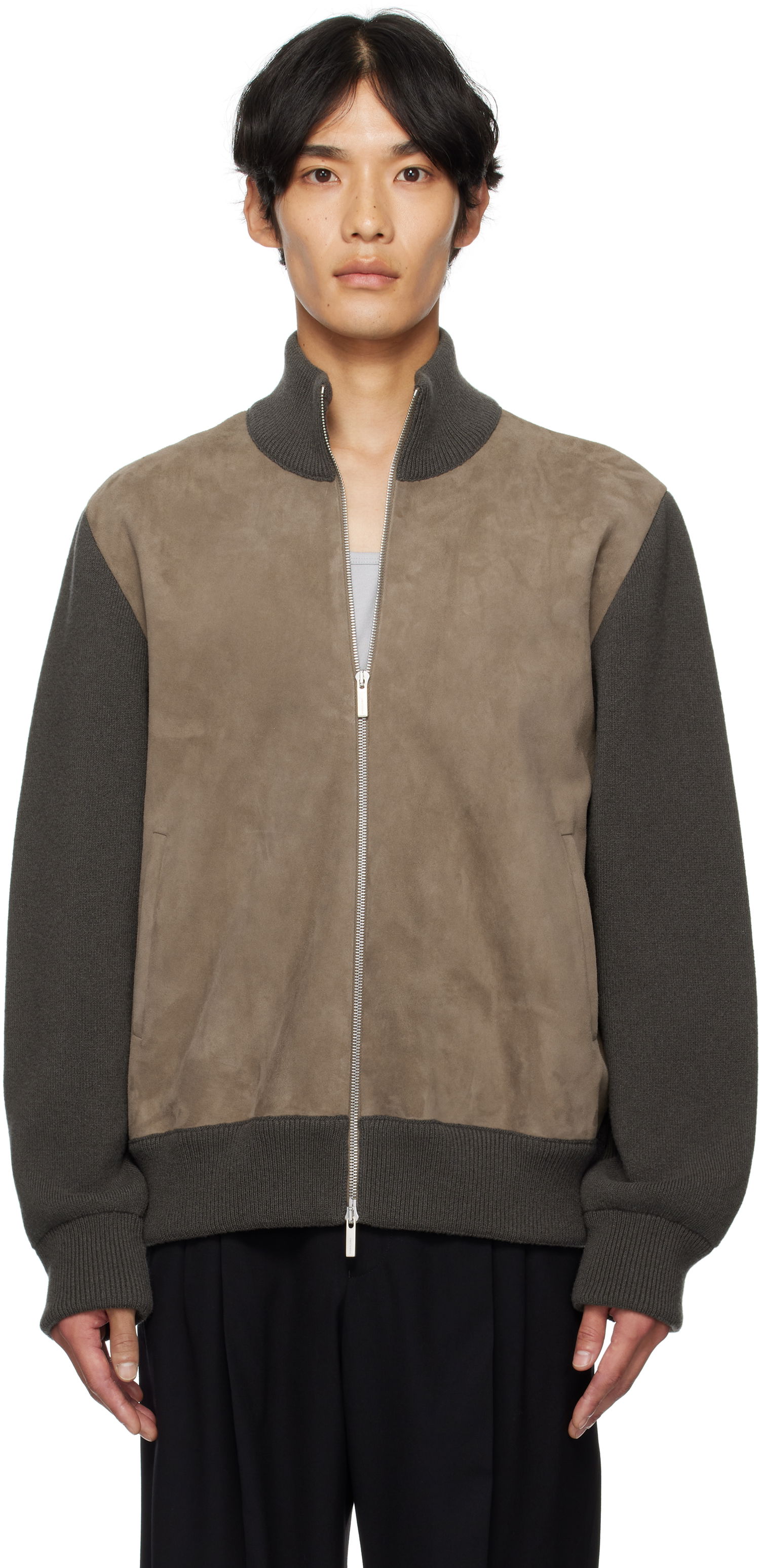 Яке FERRAGAMO Ferragamo Suede and Knit Panel Jacket Сиво | 785964, 0