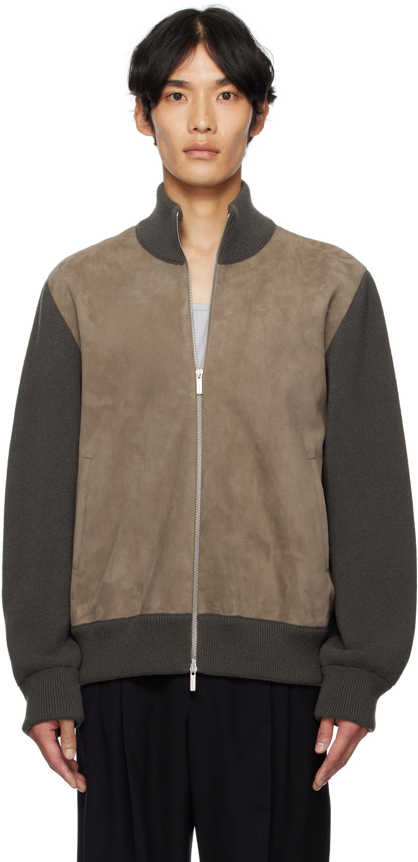 Яке FERRAGAMO Ferragamo Suede and Knit Panel Jacket Сиво | 785964