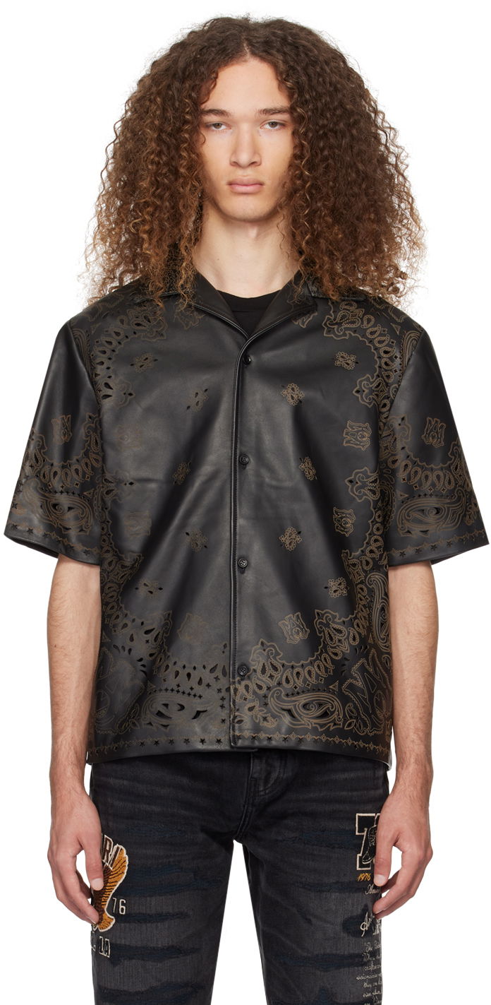 Риза AMIRI Bandana Leather Shirt Сиво | PS24MLS001