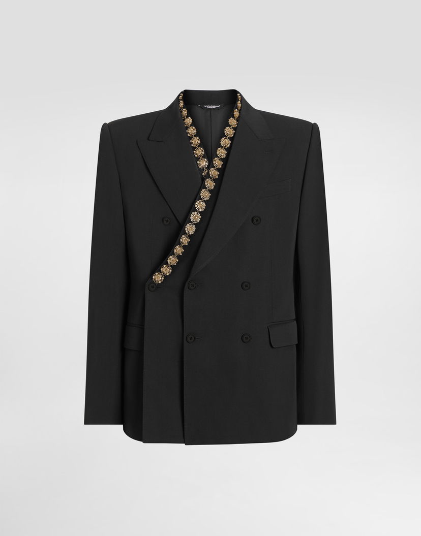 Яке Dolce & Gabbana Dolce & Gabbana Double-breasted Sicilia Bistrecht Wool Canvas Jacket Черно | G2VE2ZFUBGBN0352