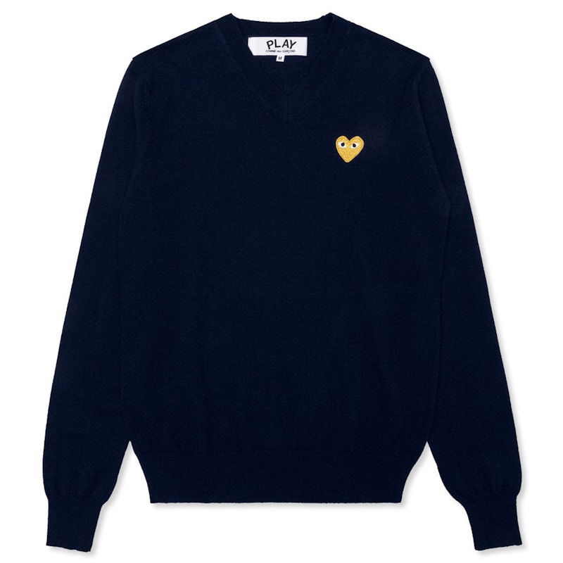 Пуловер Comme des Garçons Play Gold Heart V-Neck Sweater Тъмно синьо | AZ-N048-051-2