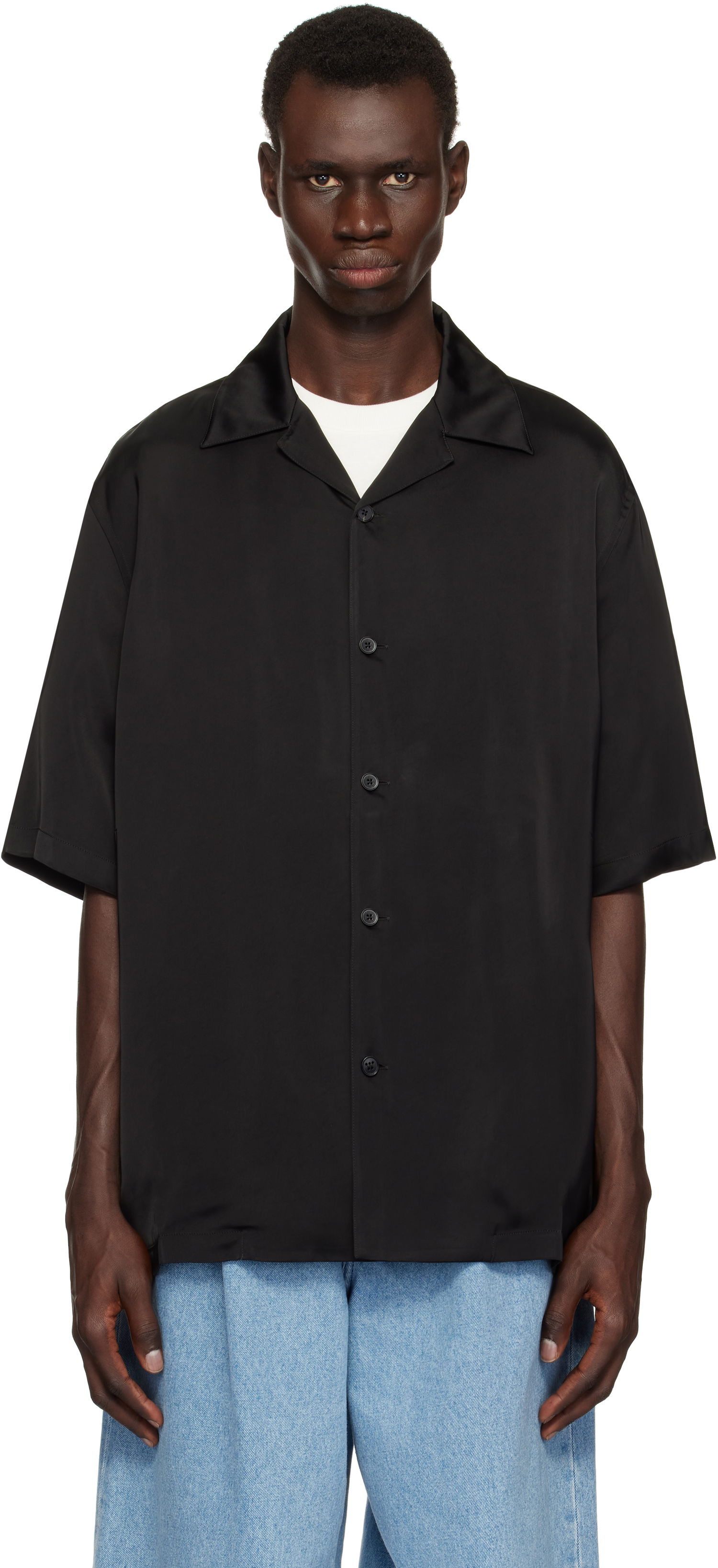 Риза Jil Sander Jil Sander Satin Short Sleeve Shirt Черно | J23DL0107_J65022, 0