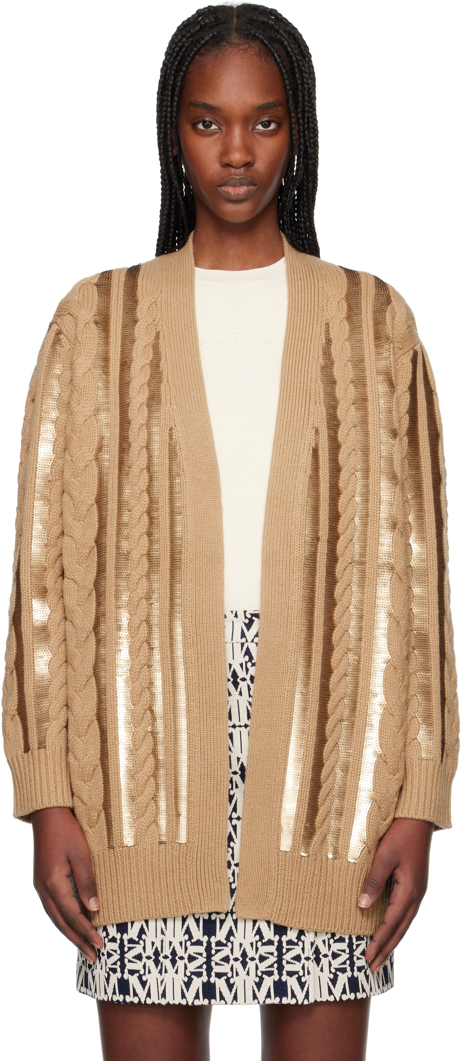 Пуловер Max Mara Max Mara Cable Knit Sequin Cardigan Кафяво | 2511341011675, 0