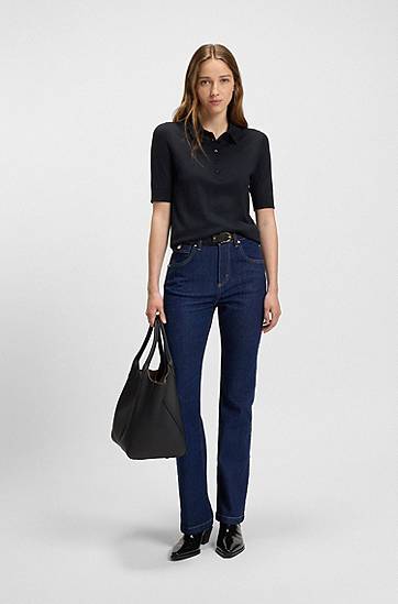 Пуловер BOSS Virgin-Wool Polo Sweater with Moisture Management Тъмно синьо | 50545015, 1