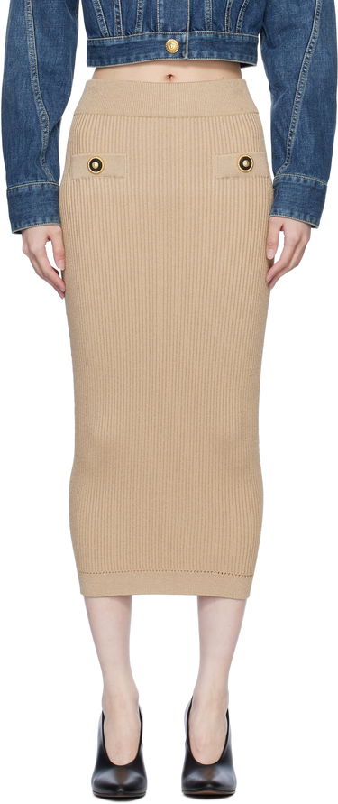 Пола Balmain Ribbed Knit Midi Skirt Бежово | EF1LD022KI10, 0