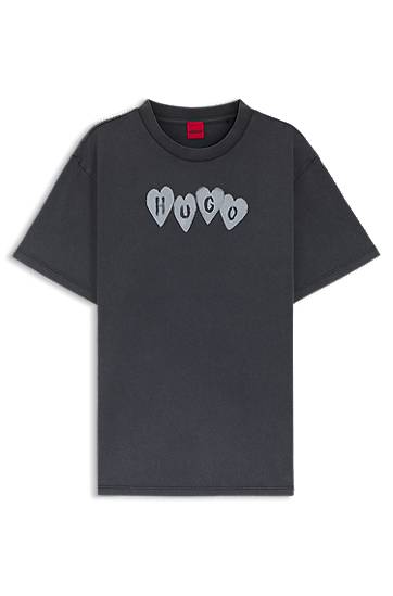 Тениска BOSS Cotton-jersey T-shirt with heart logo Сиво | 50561164, 0
