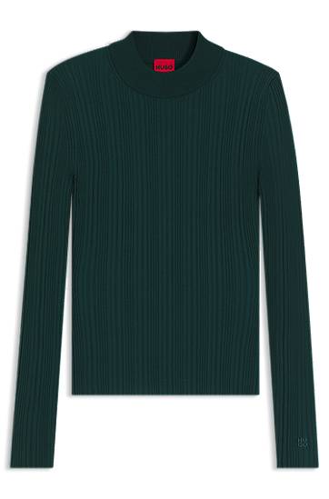 Пуловер BOSS Ribbed sweater with mock neck Зелено | 50549762, 0