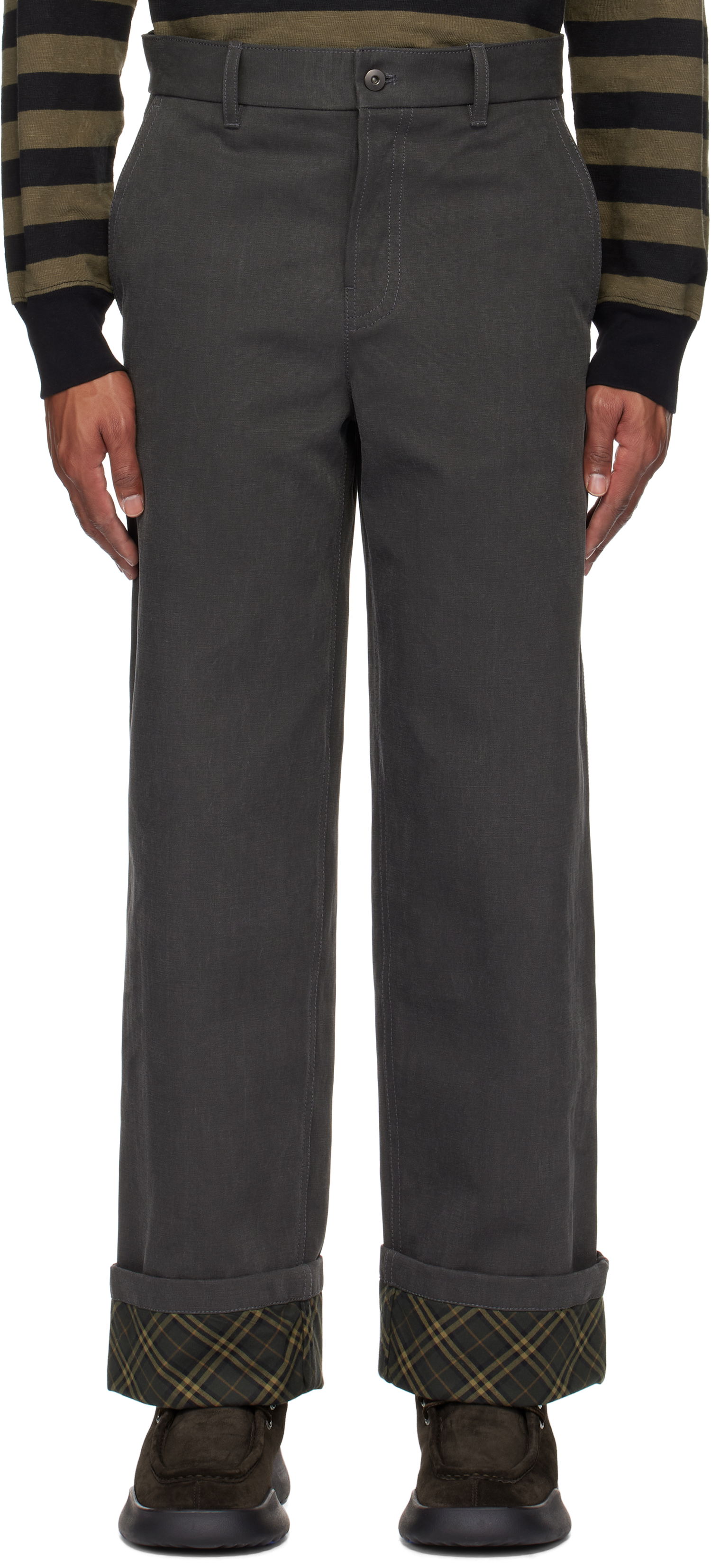 Панталони Burberry Cotton Carpenter Trousers with Cuffs Сиво | 8097557, 0