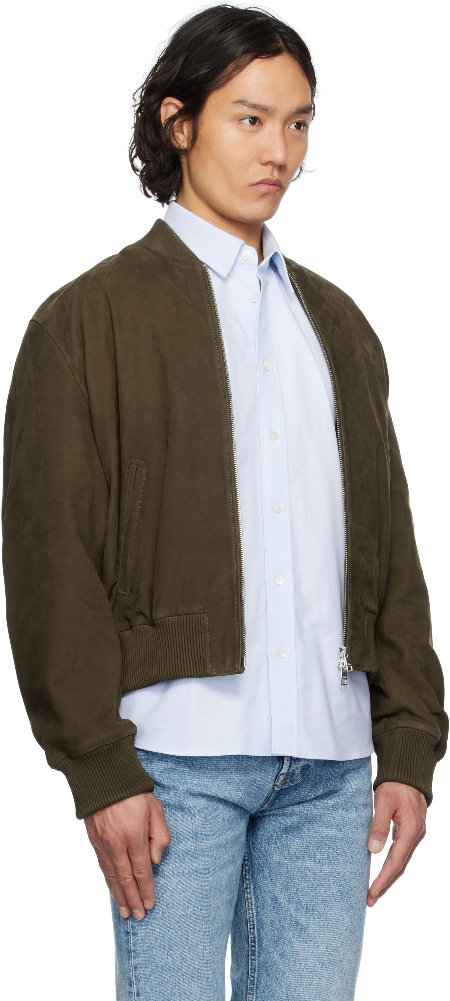 Яке бомбър AMI AMI Paris Zipped Suede Jacket Зелено | HJK152.LH0052, 1