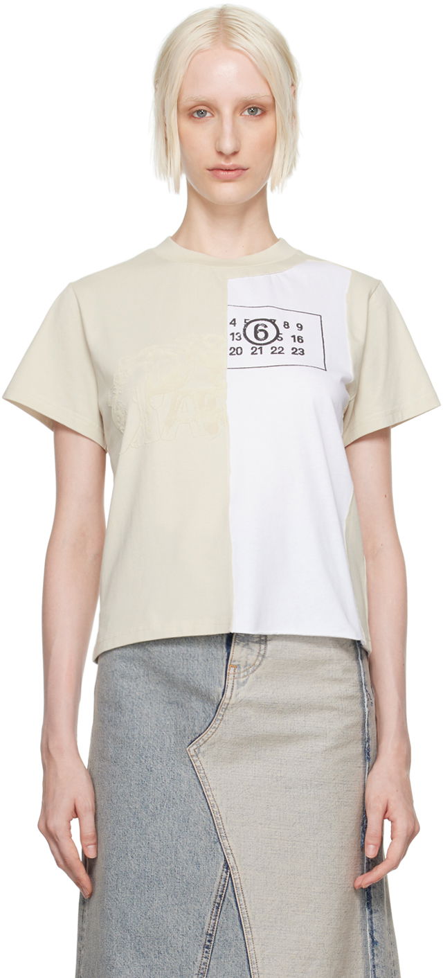 MM6 Off-White Spliced Cropped T-Shirt