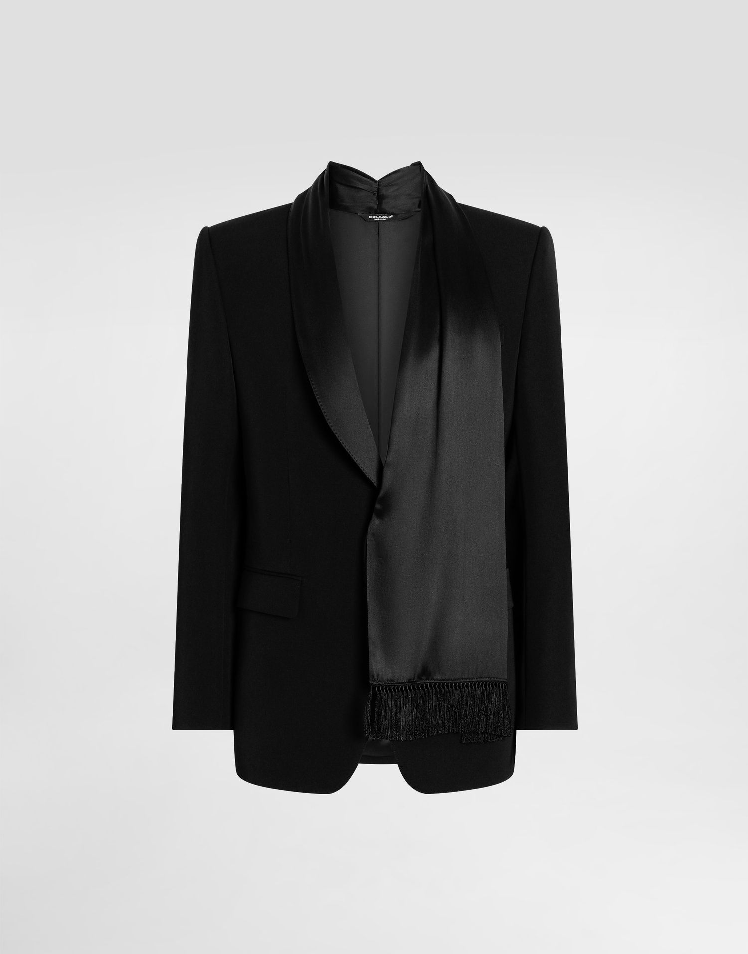 Яке Dolce & Gabbana Dolce & Gabbana Single-Breasted Wool Gabardine Jacket with Silk Scarf Черно | G2VP3TFU21EN0000, 0
