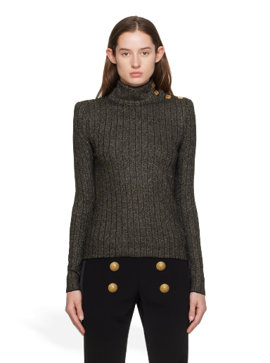 Пуловер Balmain Ribbed Turtleneck Черно | BF2KF004KF12