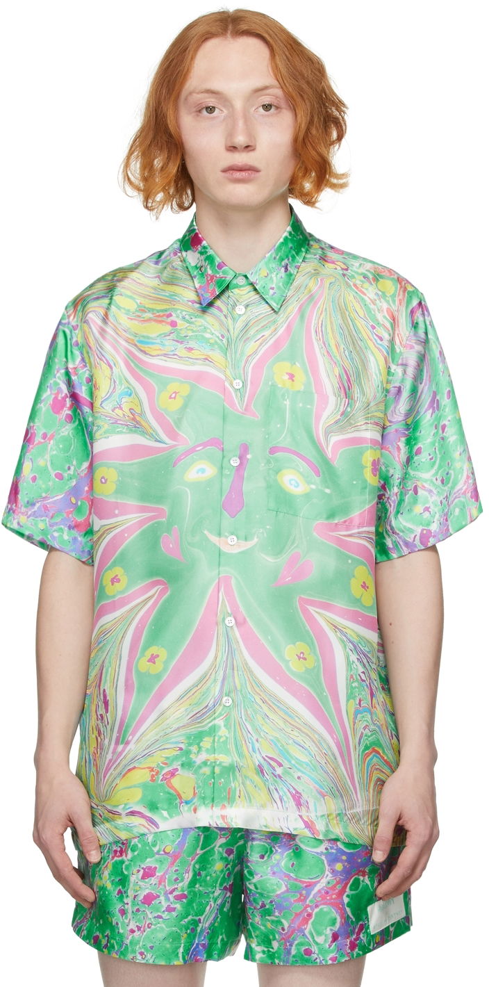 Риза Stella McCartney Stella McCartney Ricky Myfawnwy Edition Print Short Sleeve Shirt Зелено | 604051SSA65